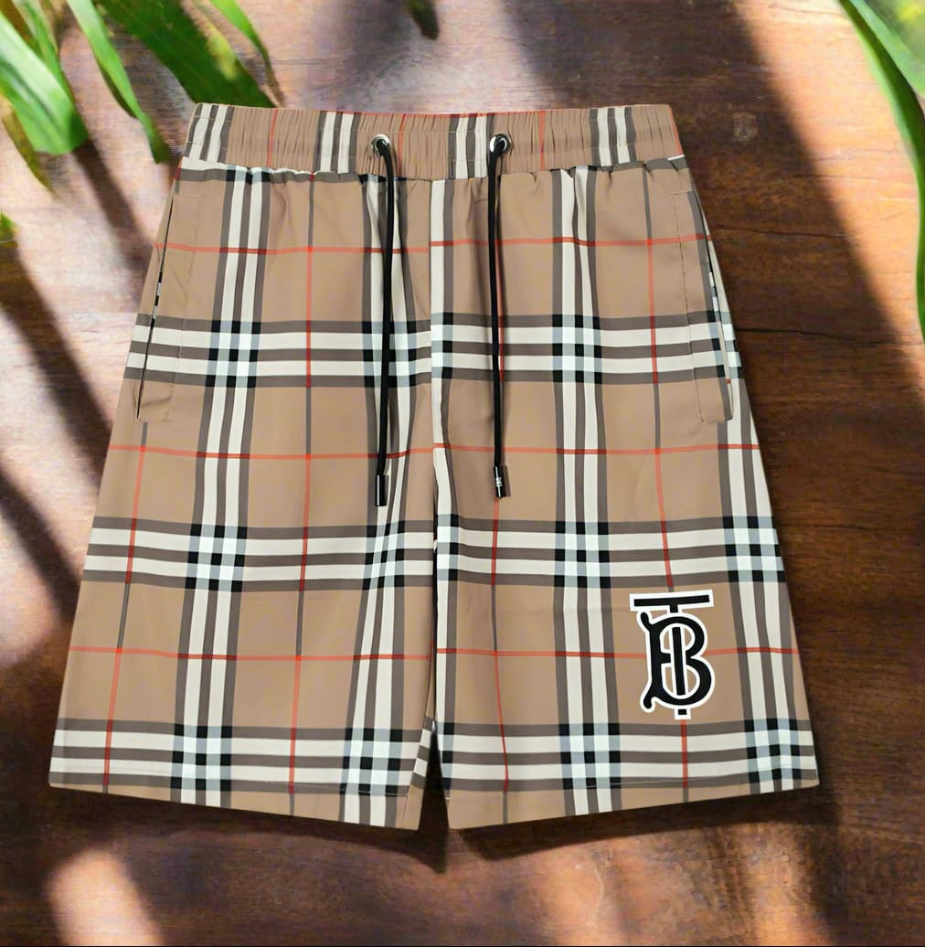 London Grid Men's Swim Shorts – Tan Plaid