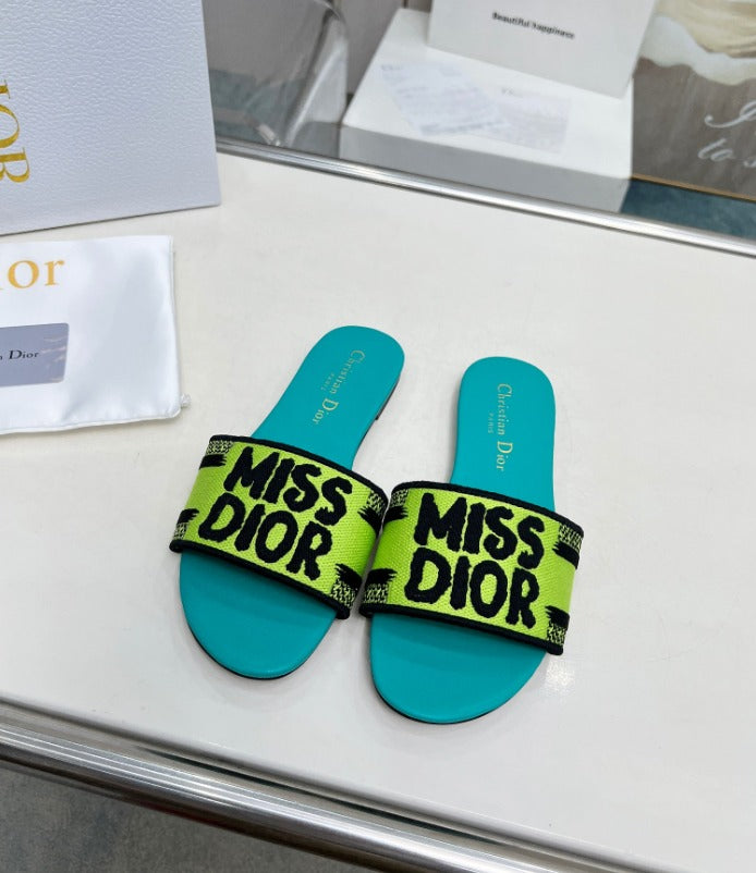 Neon Babe Slides – Lime & Teal