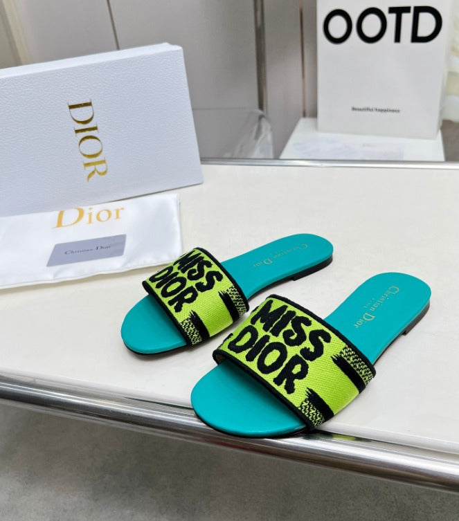 Neon Babe Slides – Lime & Teal