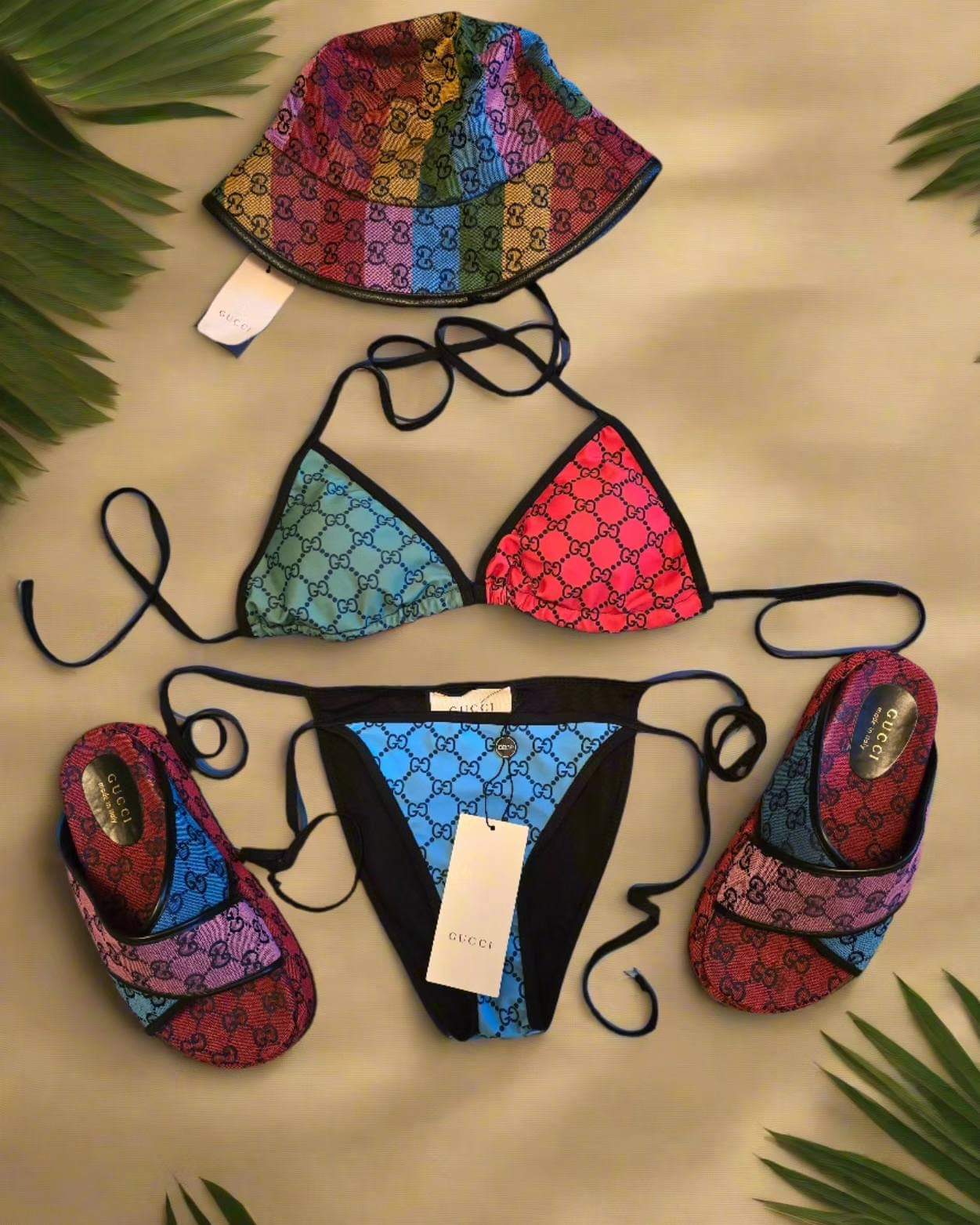 Tricolor Baddie Triangle Bikini Set