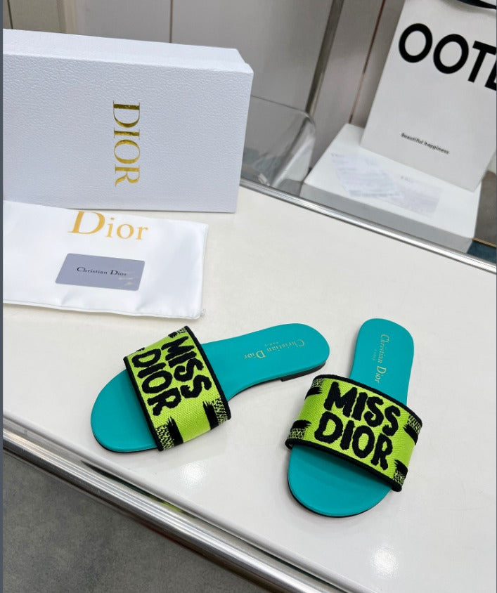 Neon Babe Slides – Lime & Teal