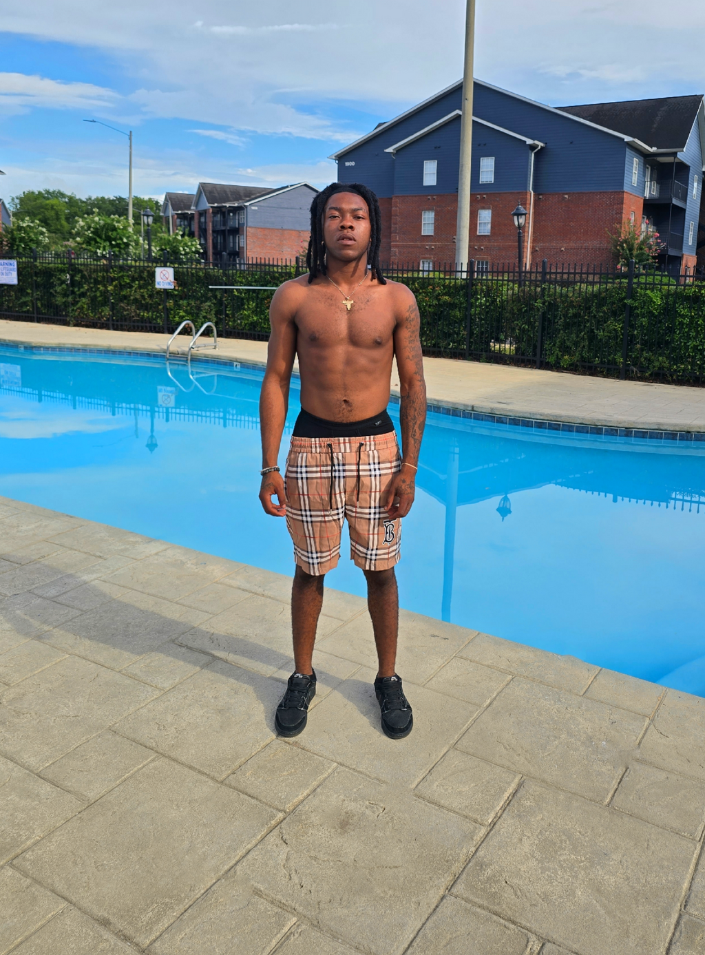 London Grid Men's Swim Shorts – Tan Plaid