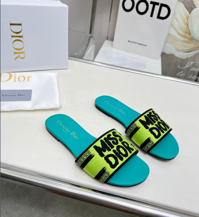 Neon Babe Slides – Lime & Teal